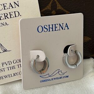 Oshena Designer Beachwear Silver-Tone Hoop Earrings with Glitter Accent